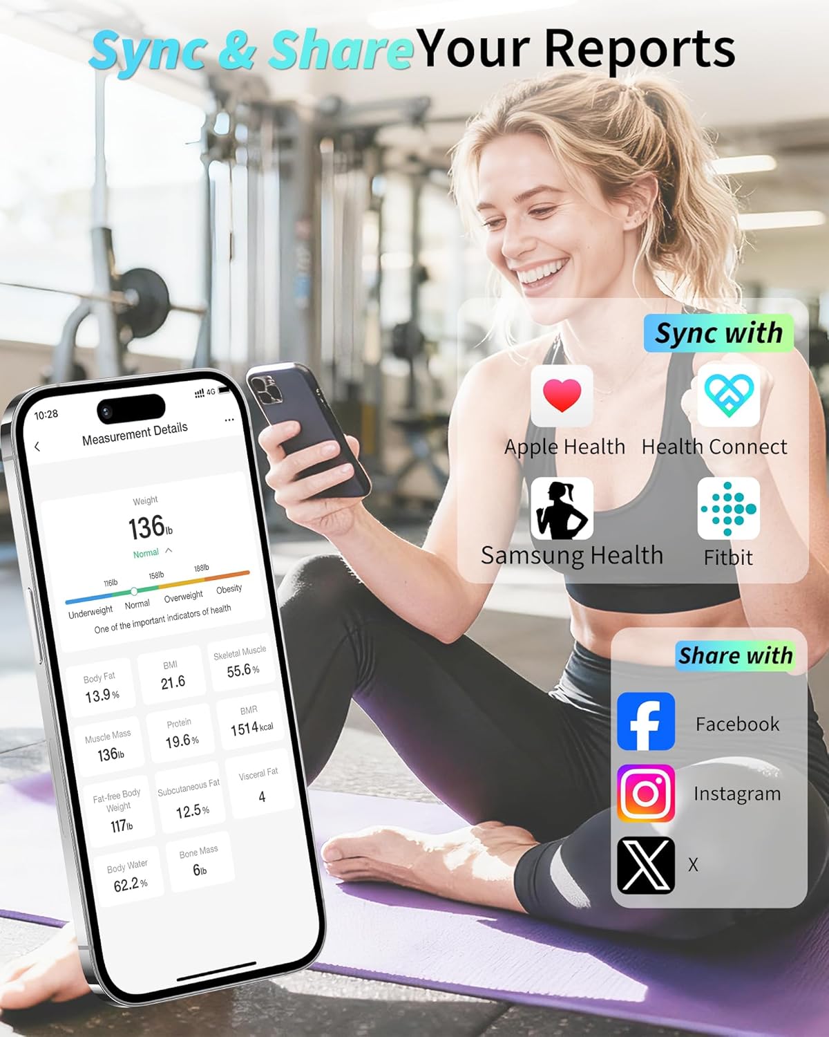 Arboleaf Smart Scale for Body Weight and Fat, 14 Metrics in App, Black