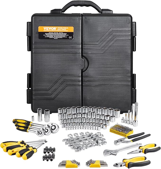 VEVOR Mechanics Tool Set 207 Pieces 1/4" 3/8" 1/2" Drive Sockets -SAE and
