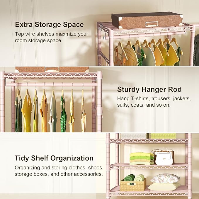 Ulif E1 Heavy Duty Closet Garment Rack, 6 Tiers Adjustable Metal Freestanding