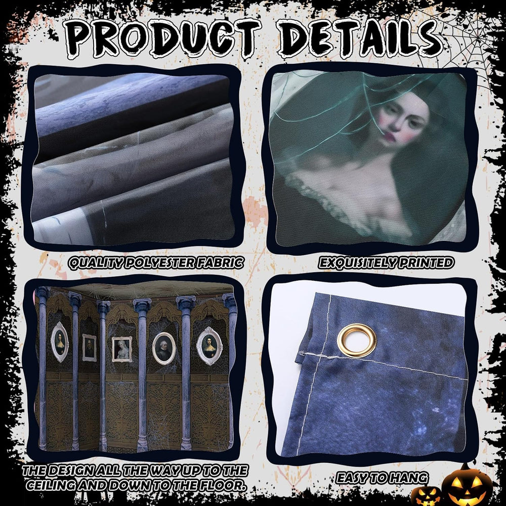 Halloween Backdrop Haunted House Middle Ages Fabric Banner, 19.7 x 8.5 ft