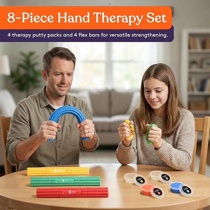 Special Supplies Physical Hand Therapy Putty & Flex Therapy Bar Resistive Hand (8 Piece)