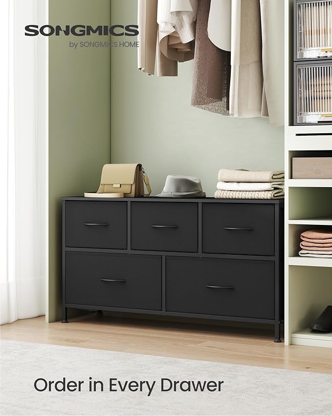 SONGMICS Dresser for Bedroom, Chest of Drawers, 5 Non-Woven Fabric Drawers