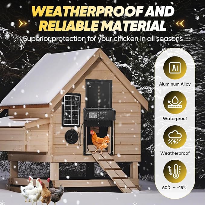 Sakerplus Automatic Chicken Coop Door Solar Powered, Automatic Chicken Door