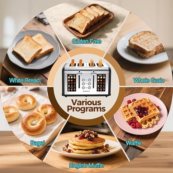 4 Slice Touch Screen Toaster, Easy-to-Use Digital Stainless Steel Toaster