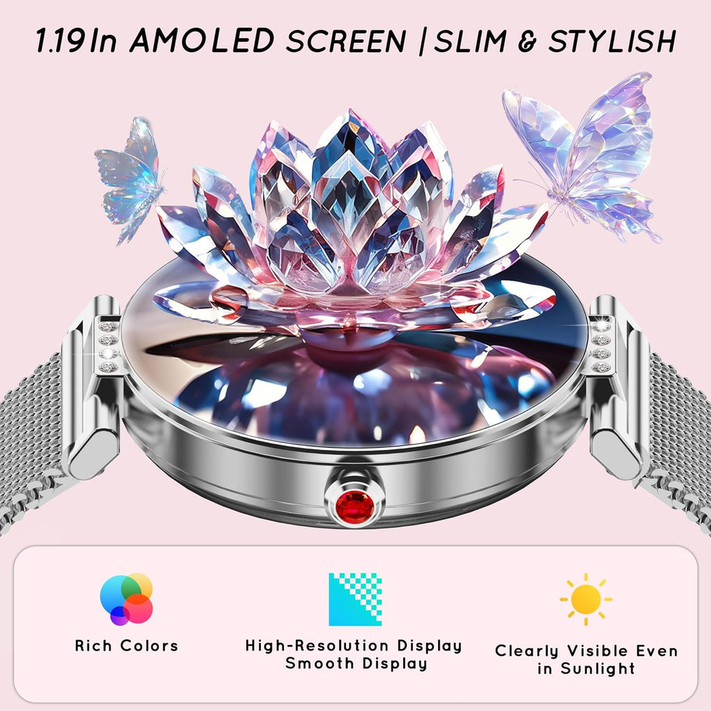 smart watch for women (3 bands) 1.19“ amoled on a desk or shelf
