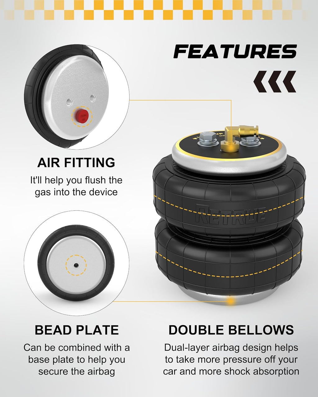 retrue universal air bags air suspension spring with showing dimensions