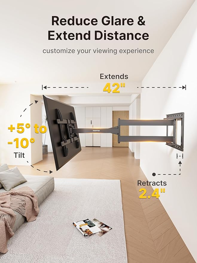 monTEK Long Arm TV Wall Mount for Most 43-80 Inch TVs, 42 Inch Long Extension