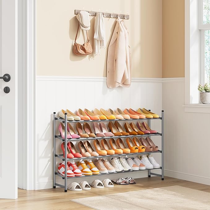 Tajsoon Expandable Shoe Rack for Closet 4 Tier, 29“-41“Adjustable & Stackable