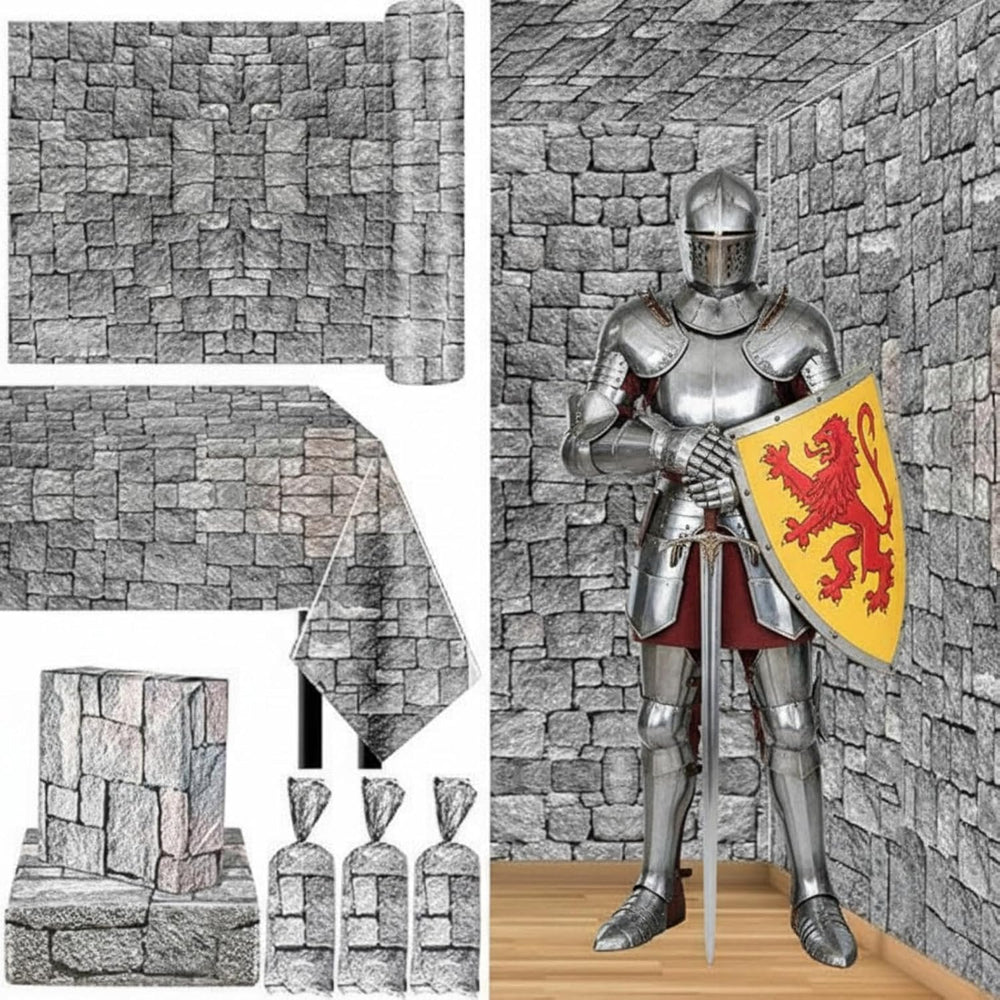 Jecery 164ft x 39.4in Stone Wall Tablecloth Roll, Halloween Party Decor