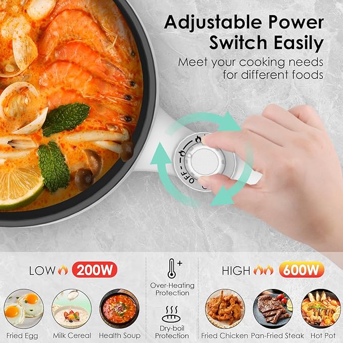 Audecook Hot Pot Electric, 1.7L Mini Electric Skillet Portable Nonstick Sauté