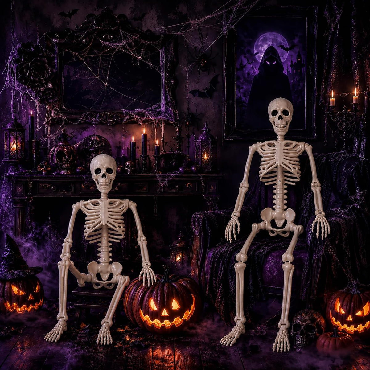 Abakuku 2 Pack 36" Halloween Skeleton Decorations,Human Bones for Halloween Party with Movable Joints,for Haunted Houses, Front Lawn, Graveyard Props