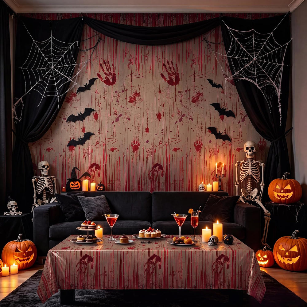 Kochorie 100 Ft x 54 Inch Halloween Bloody Party Tablecloth Roll with Cutter ...