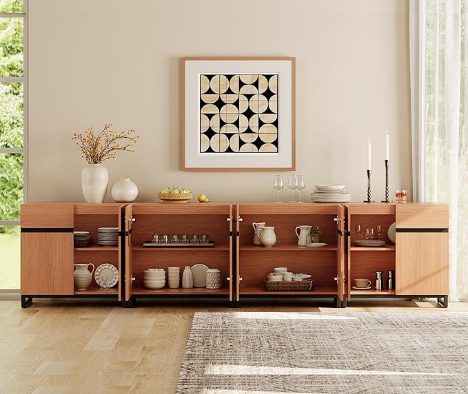 WAMPAT Modern TV Stand for TVs up to 120 inch, 4 in 1 Wood Entertainment Center