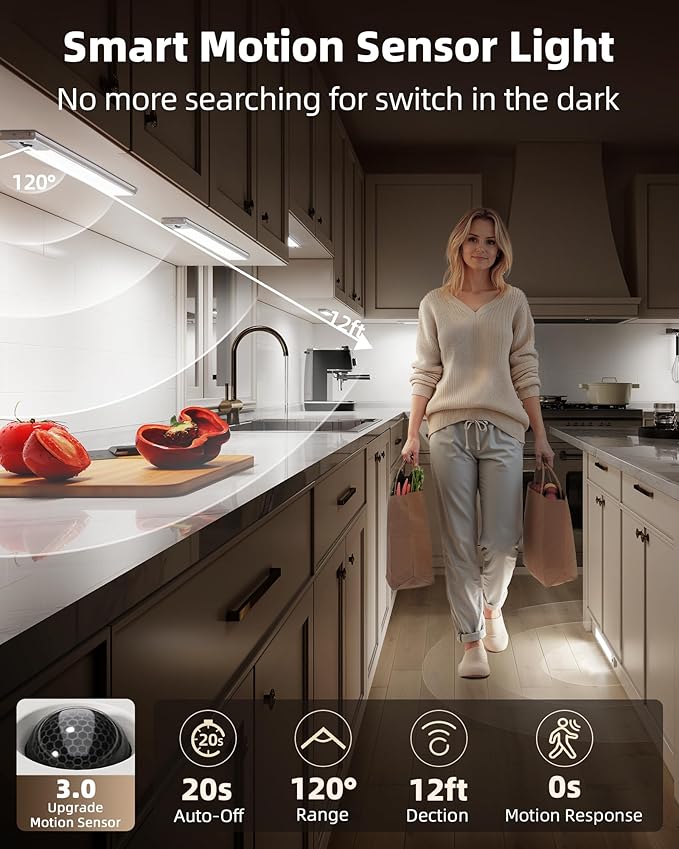 EZVALO 5 Pack Under Cabinet Lighting, 3200mAh Rechargeable Motion Sensor Light