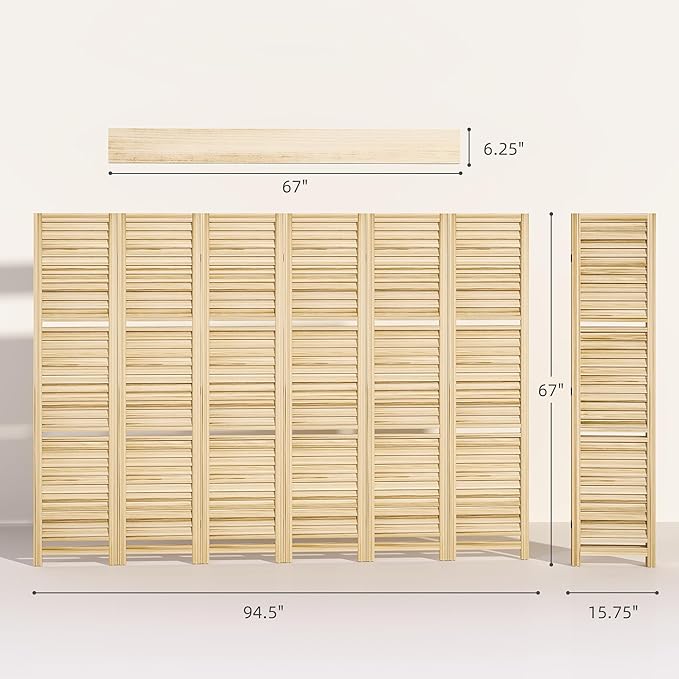 HOMCOM Room Divider, 6 Panel 67" Tall Wood Privacy Screen