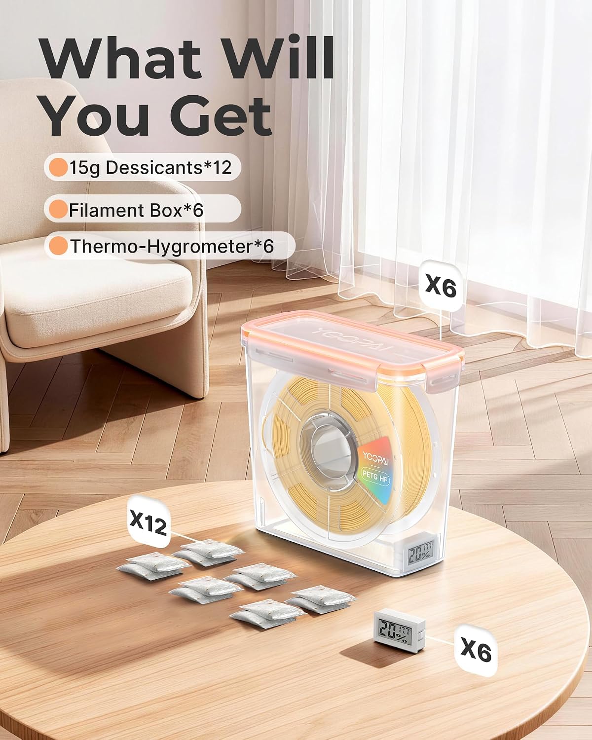 yoopai pro filament storage box with temperature & on a desk or shelf