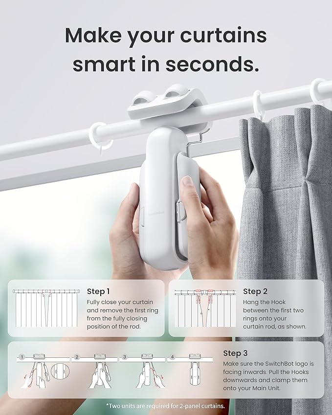 SwitchBot 2025 Automatic Curtain Opener 3 Rod-Bluetooth Remote Control (2 Packs)