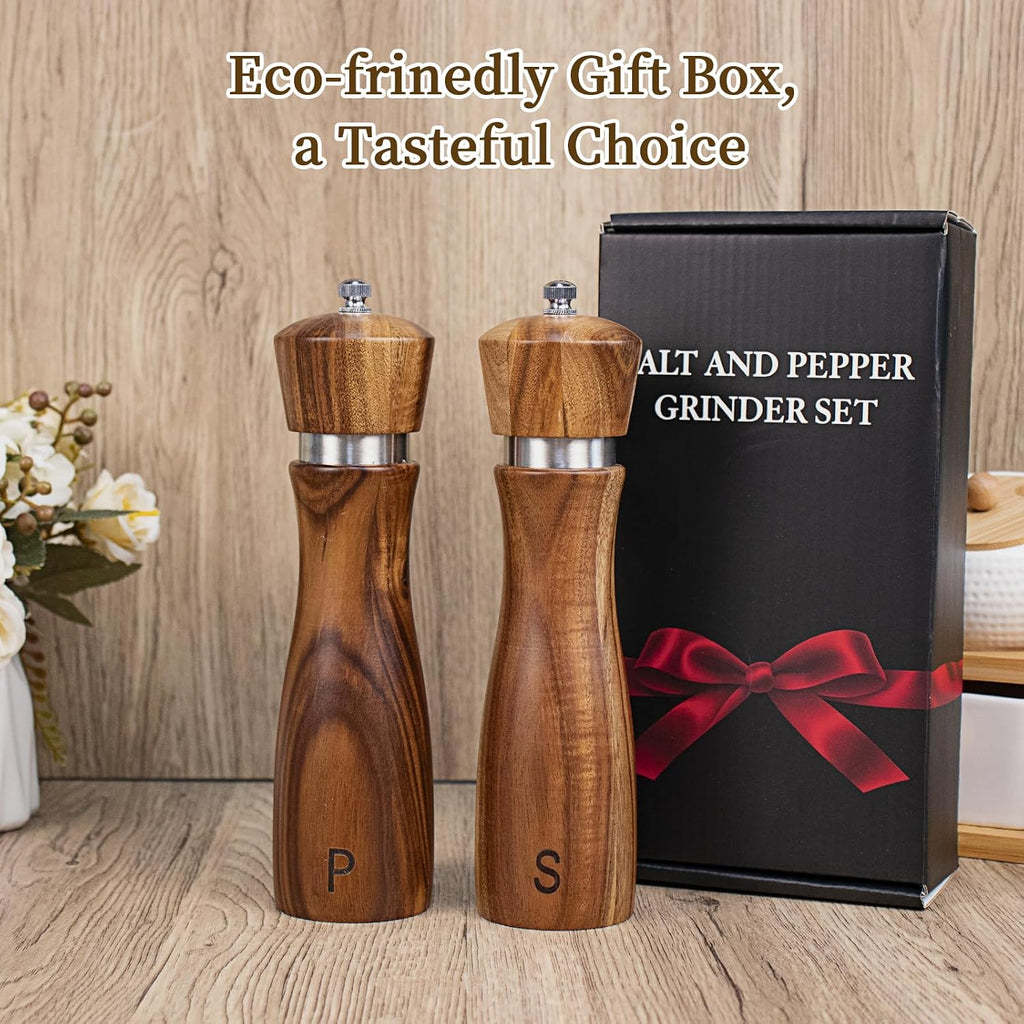 Haomacro 2 Pack Acacia Wood Salt and Pepper Grinder Set Kitchen Home 8 Inch