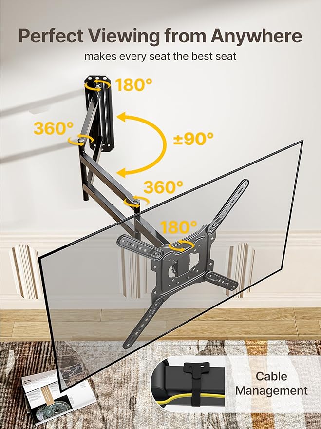 monTEK Long Arm TV Wall Mount for Most 23-65 Inch TVs, 37 Inch Long Extension