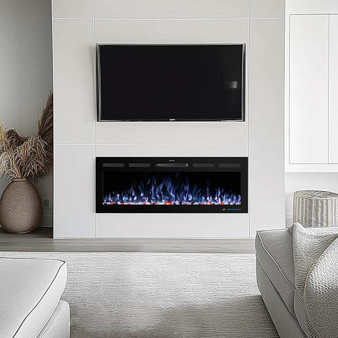 48" WiFi Electric Fireplace Inserts, Recessed and Wall Mounted Fireplace Heater