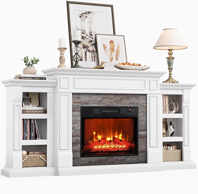 72" Electric Fireplace with Mantel, Fireplace TV Stand
