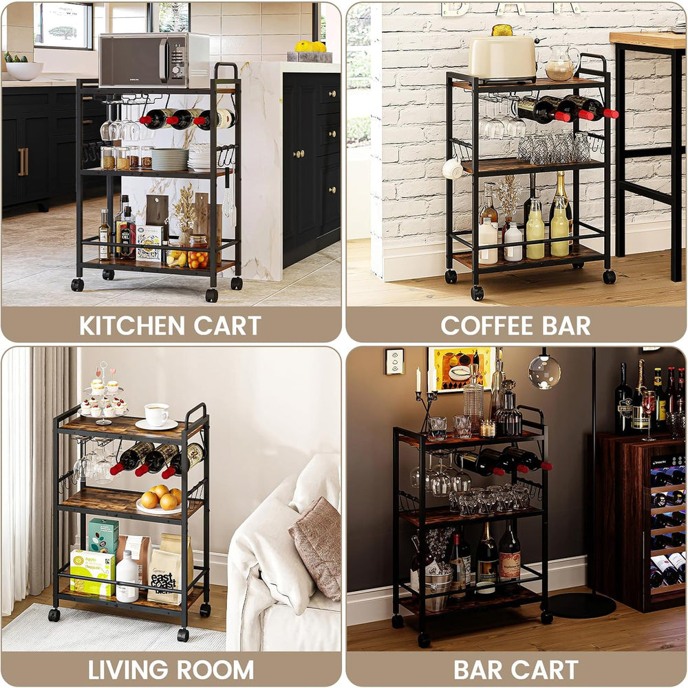 Bar Cart, Serving Cart for Home, Microwave Cart, Drink Cart, Mobile Kitchen S...