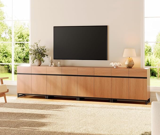 WAMPAT Modern TV Stand for TVs up to 120 inch, 4 in 1 Wood Entertainment Center