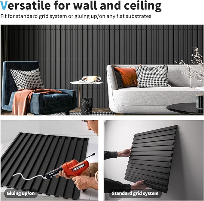 Art3d Slat Wall Panel, 3D Fluted Textured Panel 12-Tile 19.7 x 19.7in. (12-Pack)