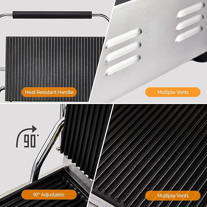 ROVSUN 811E Commercial Panini Press Grill, 2200W Stainless Steel Electric