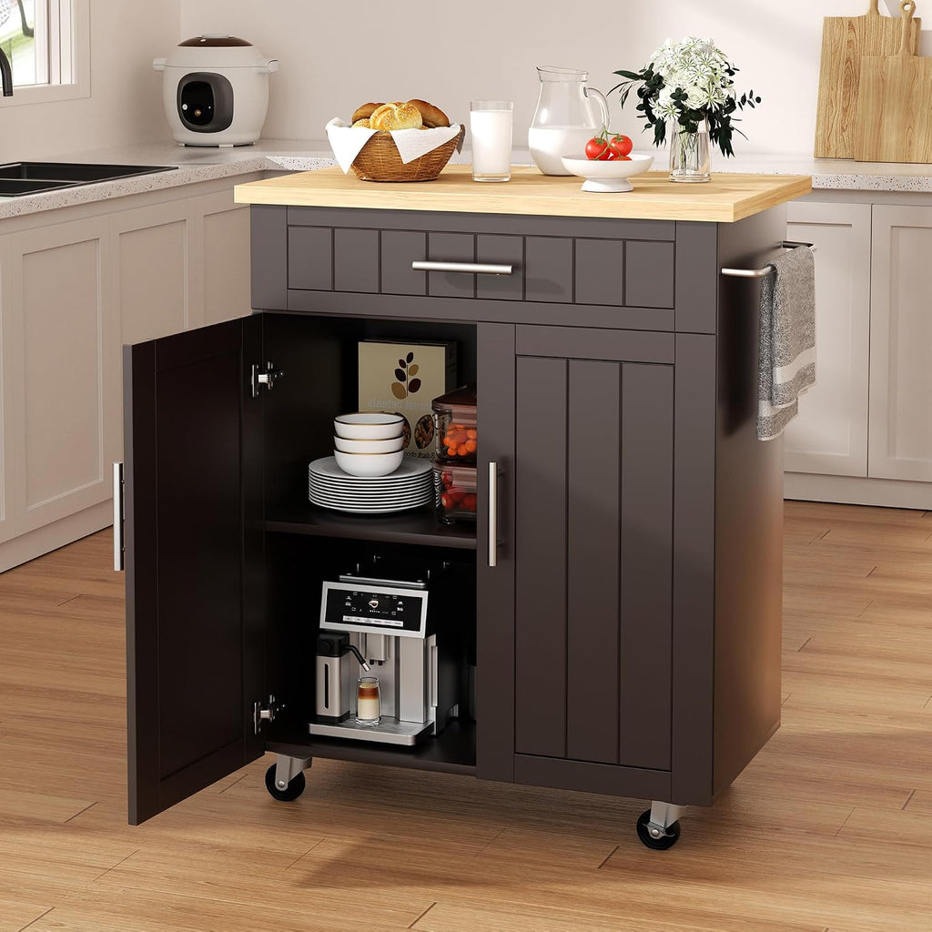 Shintenchi Kitchen Island Cart with Storage, Rolling Microwave Table
