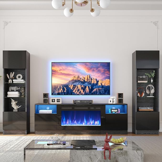 YISUFO 80” TV Stand with 36” Electric Fireplace, Large Modern Media