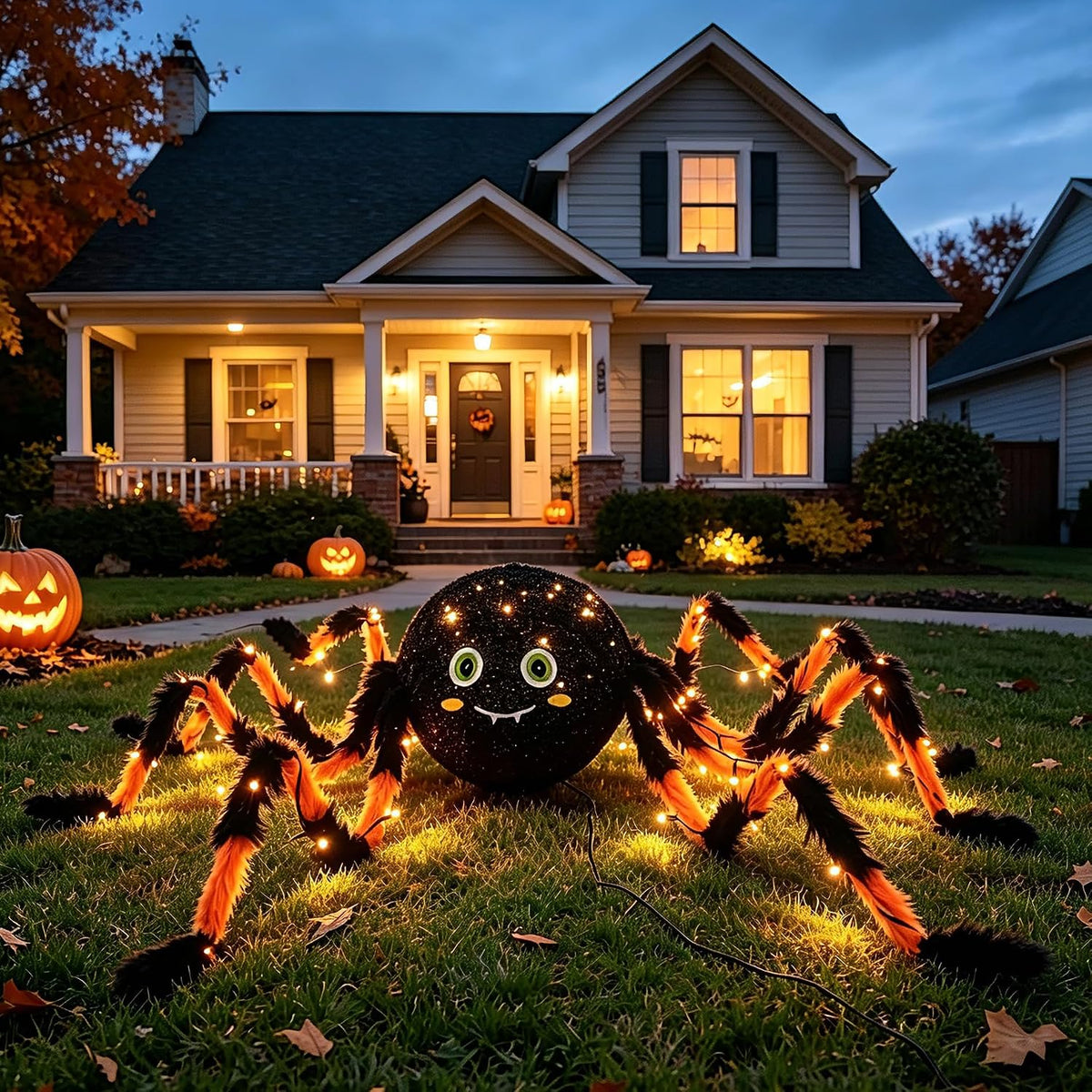 LITBLOOM Halloween Spider with Lights 54IN for Porch Yard Decoration