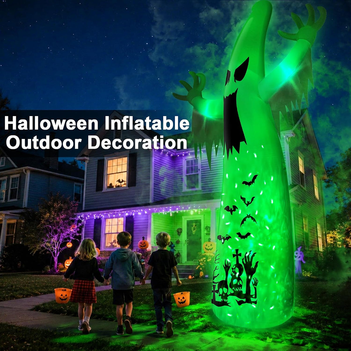 14 Ft Giant Halloween Inflatable Ghost Decorations Outdoor with Flame Light