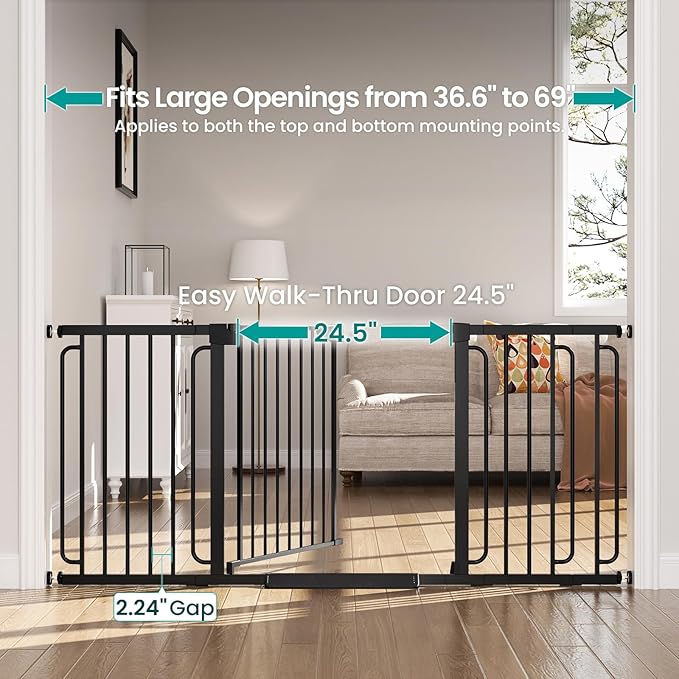 Cumbor Extra Wide Baby Gate, 36.6-69" Walk-Through Dog Gate