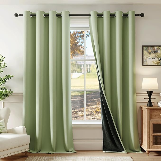 Beauoop Sage Green 100% Blackout Curtains 84 Inch Long 2 Panels