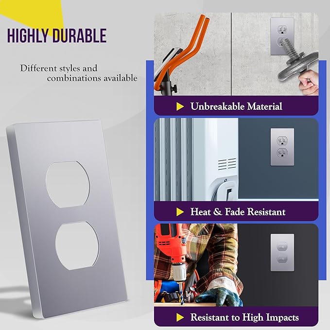 ENERLITES Elite Series Duplex Outlet Receptacle Cover, Screwless Wall Plate (5 Pack)