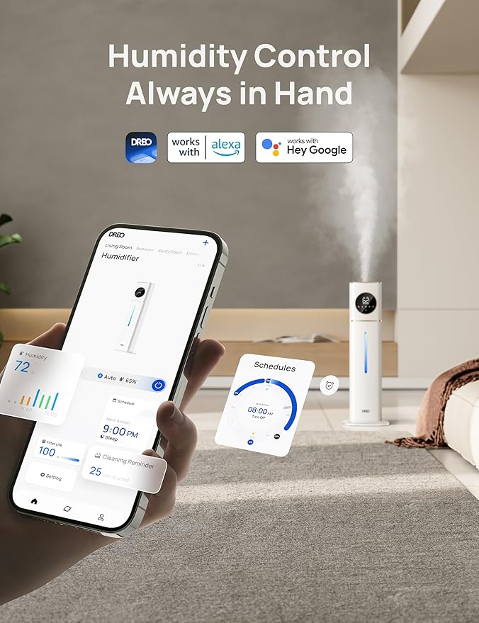 DREO HM735S 11L Smart Humidifier Large Room 700 ft², 100H Cool Mist Air