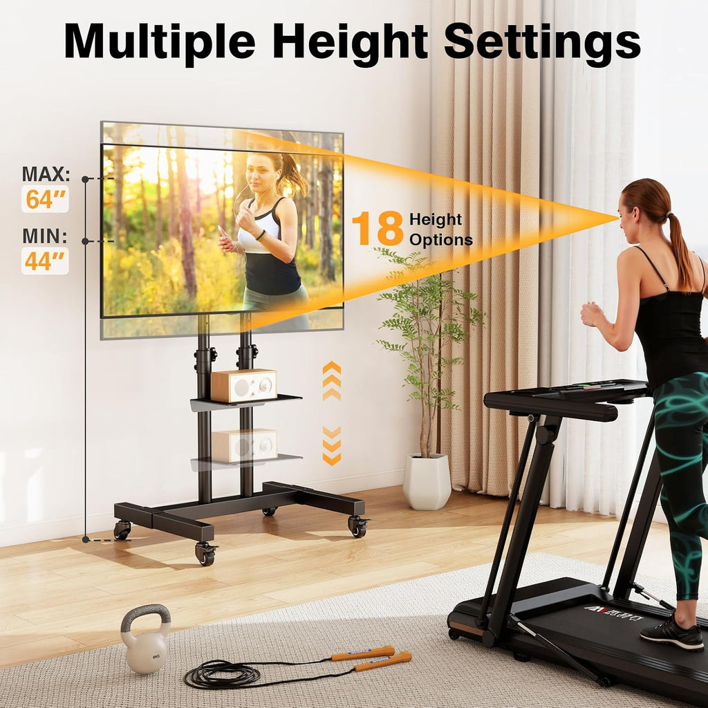 tavr mobile tv stand rolling tv cart floor, close-up detail