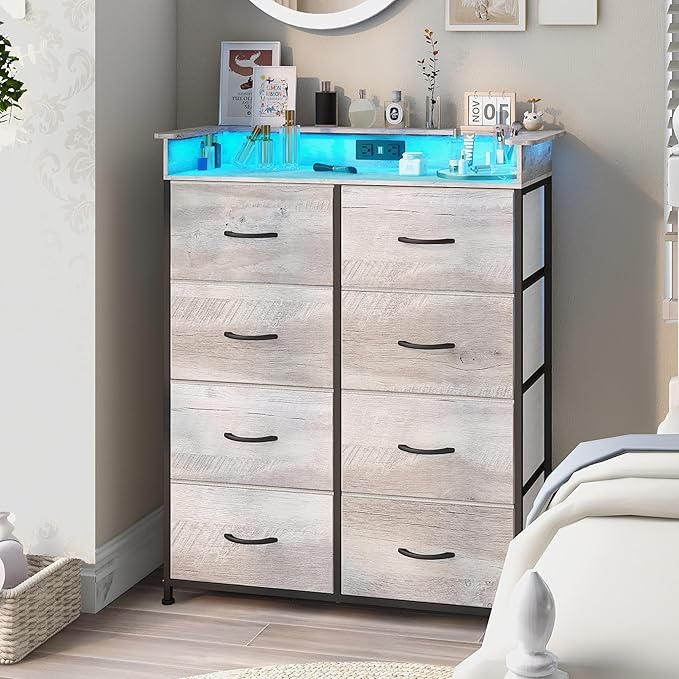 Dresser for Bedroom with Charing Station Grey Dresser with LED Lights Tall