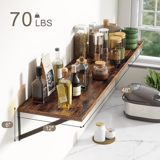 12 Inch Deep Floating Shelves, 48W x 12D Floating Shelves, Deep Wall Shelves (Set of 2)