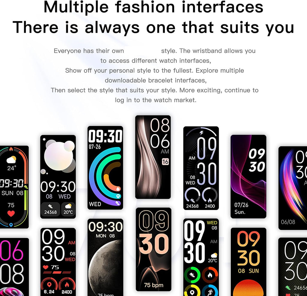 fitness tracker with heart rate/blood oxygen/sleep monitor, step, front angle view