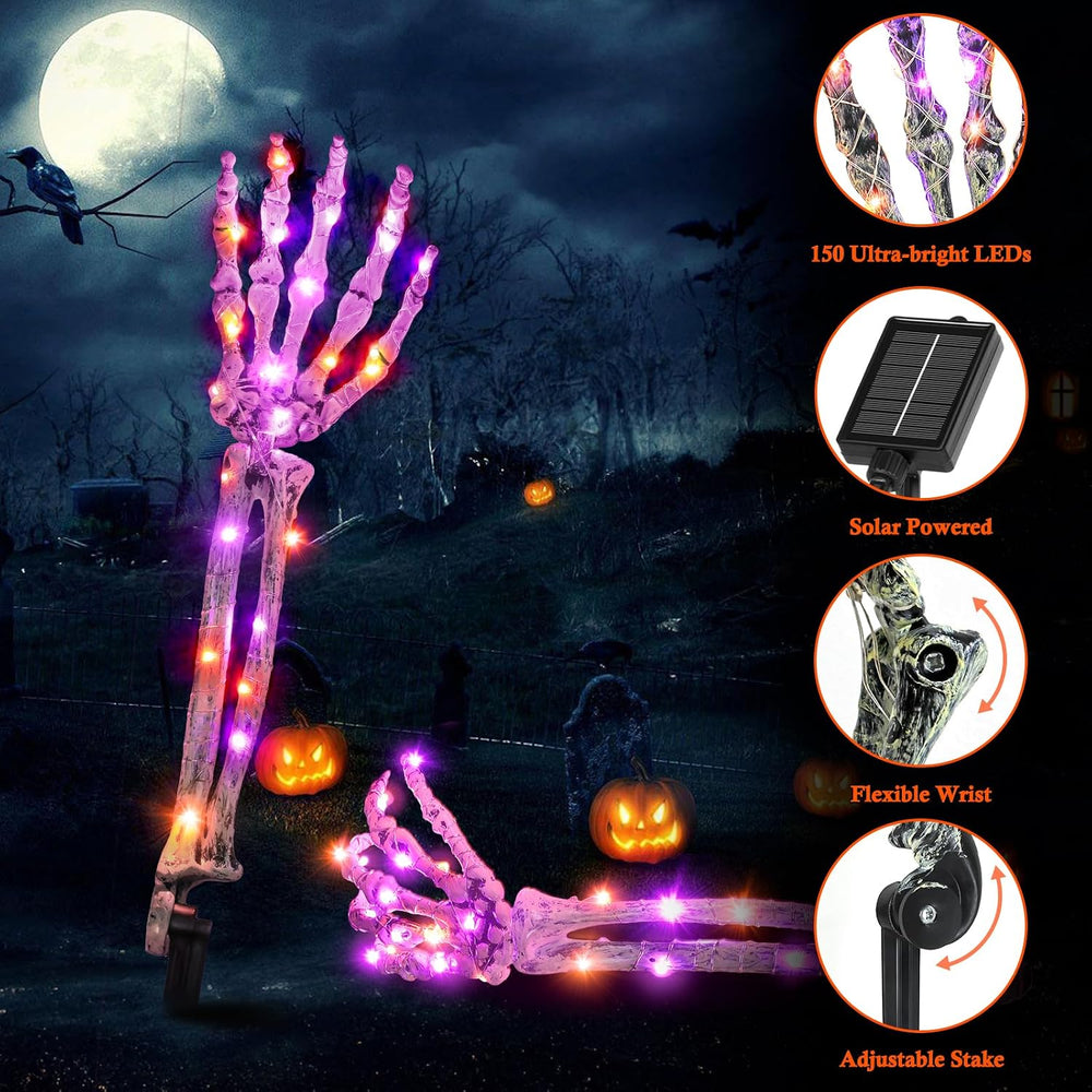 5-Pack Halloween Decorations Outdoor, Solar Lighted Skeleton Arm Stakes
