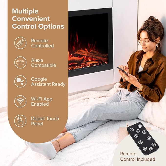 Modern Ember Highmark Traditional 33 Inch Built-in Smart Electric Fireplace