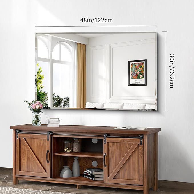 CILIBER Beveled Bathroom Mirror, 30x48 Large Frameless Mirrors