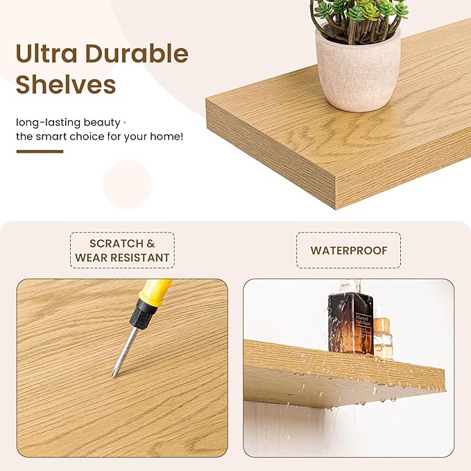 32in Floating Shelves for Wall, 2 Pack Long Wall Mounted Engineered Wood Shelves