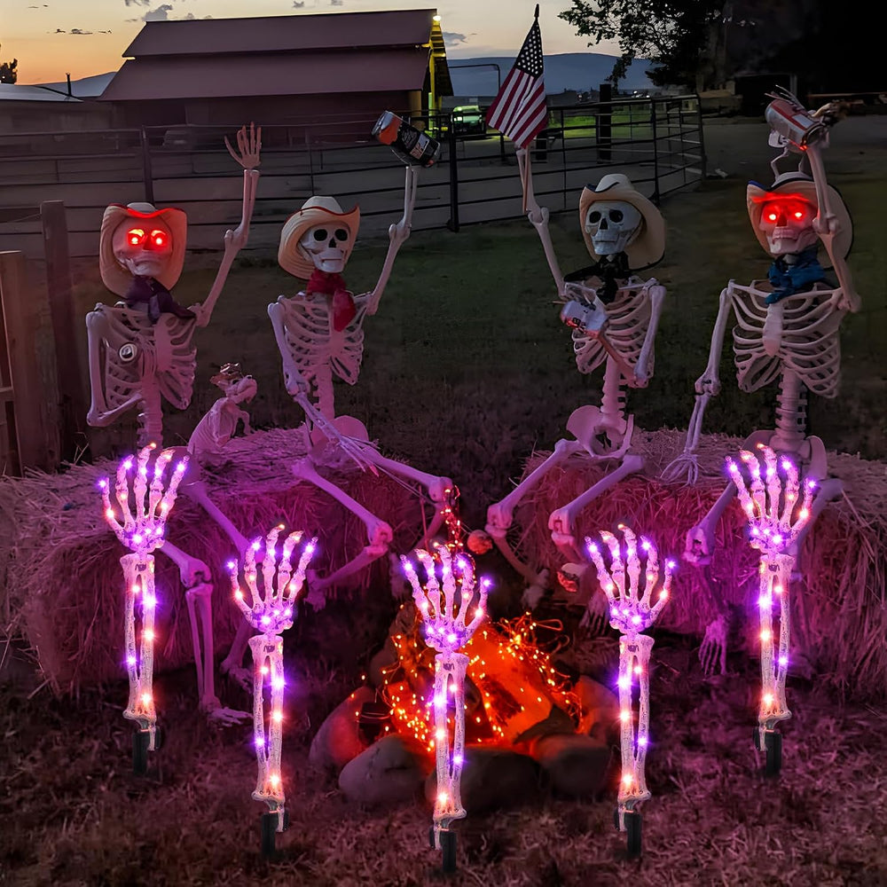 5-Pack Halloween Decorations Outdoor, Solar Lighted Skeleton Arm Stakes