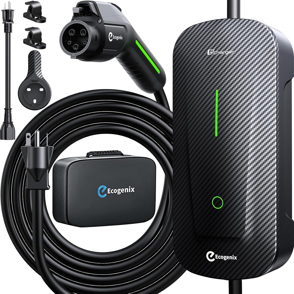 Ecogenix Level 1/2 EV Charger with Holder, 16A 25ft Cable Portable Mobile J1772 Charger, 110-120V 5-15 & 6-20 Plug, Home/Outdoor Charging Stations for All J1772 EV and Hybrid Vehicles