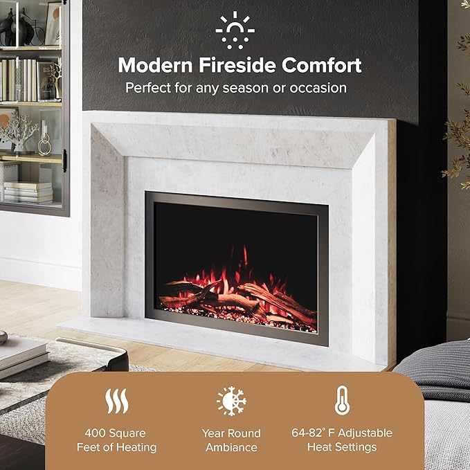 Modern Ember Highmark Traditional 33 Inch Built-in Smart Electric Fireplace