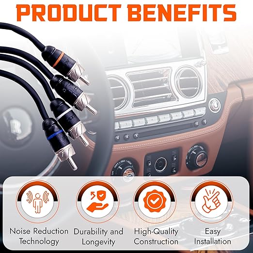 Elite Audio Premium Series 15ft. 4-Channel Car Audio RCA Cable – Double Shielded
