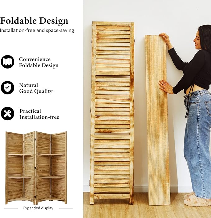 Partition Room Dividers, 67 * 51inch Folding Wood Privacy Screen